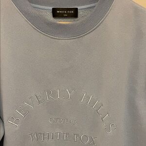 White Fox Boutique Light Blue Beverly Hills Embroidered Crewneck Sweater